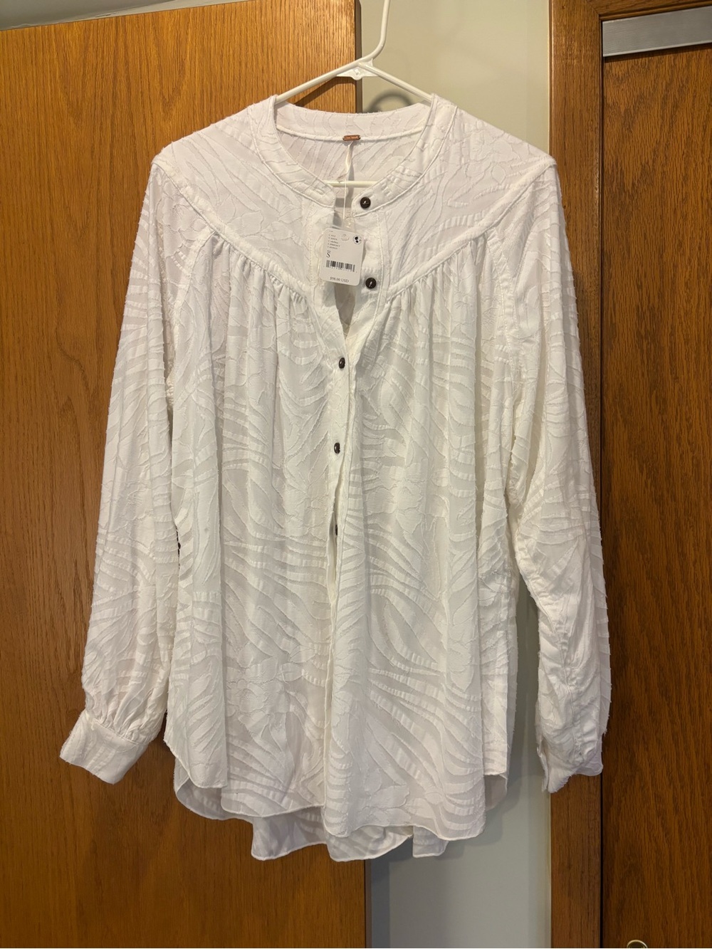Free People White Textured Button-Front Blouse